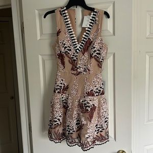 Harlyn tan and maroon lace dress with embroidery